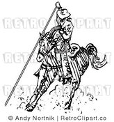 Clip Art Roper Cowboy Black and White Royalty Free Retro Vector by Andy Nortnik