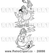 Clipart of a Retro Children with Paper by Prawny Vintage