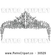 Clipart of a Retro Cross and Grape Vine Page Border by Prawny Vintage