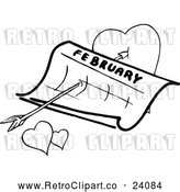 Clipart of a Retro February Calendar with an Arrow and Love Hearts by Prawny Vintage