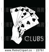 Clipart of a Retro Hand with 2, 3, 4, 5, 10 of Clubs Playing Cards by Prawny Vintage