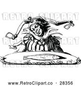 Clipart of a Retro Jester Carrying a Fish on a Tray by Prawny Vintage