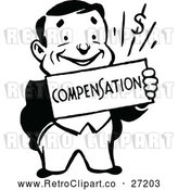 Clipart of a Smiling Retro Business Man Holding a Compensation Sign by Prawny Vintage