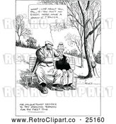 Clipart of Friendly Retro Men Sitting on a Bench with Text Bubble by Prawny Vintage