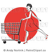 Retro Vector Clip Art of a Lady Shopping in a Red Dress by Andy Nortnik