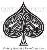 Royalty Free Retro Vector Clip Art of a Black and White Spade by Andy Nortnik