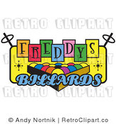 Royalty Free Retro Vector Clip Art of a Freddys Billiards Sign by Andy Nortnik