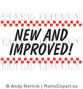 Royalty Free Retro Vector Clip Art of a New and Improved Sign with Checkers by Andy Nortnik