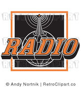 Royalty Free Retro Vector Clip Art of a Radio Communications Tower and Globe by Andy Nortnik