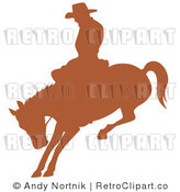 Royalty Free Retro Vector Clip Art of a Silhouetted Rodeo Cowboy by Andy Nortnik
