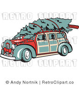 Royalty Free Retro Vector Clip Art of a Woody and Christmas Tree by Andy Nortnik