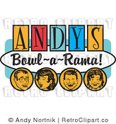 Royalty Free Retro Vector Clip Art of an Andy's Bowl-a-Rama Sign by Andy Nortnik