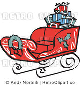 Royalty Free Retro Vector Clip Art of Santas Sleigh by Andy Nortnik