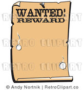 Royalty Free Vector Clip Art of an Old Looking Western Paper with the Word Wanted Rewards with Bullet Holes and Blank Copyspace by Andy Nortnik