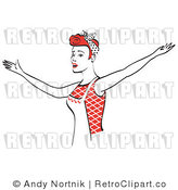 Royalty Free Vector Retro Clip Art of a 1950's Housewife or Maid Presenting a New Company Service or Business Product by Andy Nortnik