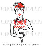 Royalty Free Vector Retro Clipart of a Housewife Grinding Fresh Pepper over Food by Andy Nortnik