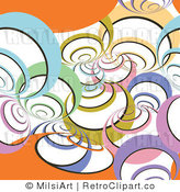Royalty Free Vector Retro Illustration of a Colorful Spirals on Orange Background by MilsiArt
