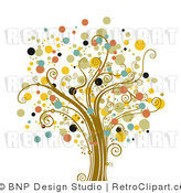 Royalty Free Vector Retro Illustration of a Full Grown Colorful Tree with Circular Foliage by BNP Design Studio