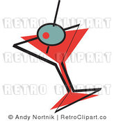 Royalty Free Vector Retro Illustration of a Green Olive in a Red Martini Glass by Andy Nortnik