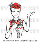 Royalty Free Vector Retro Illustration of a Happy Red Haired Female Chef Using a Salt Shaker While Cooking by Andy Nortnik