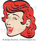 Royalty Free Vector Retro Illustration of a Happy Red Haired Teenage Girl Closing Her Eyes While Laughing Hysterically by Andy Nortnik
