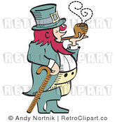 Royalty Free Vector Retro Illustration of a Leprechaun Leaning on Cane While Smoking a Wooden Tobacco Pipe by Andy Nortnik