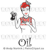 Royalty Free Vector Retro Illustration of a Red Haired Female Chef Wearing Apron While Presenting Bottle of Cooking Oil by Andy Nortnik