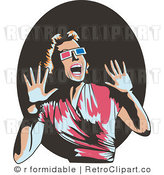 Royalty Free Vector Retro Illustration of a Scared Woman Wearing 3d Glasses, Screaming and Waving Her Hands Around by R Formidable