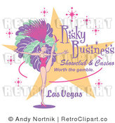 Royalty Free Vector Retro Illustration of a Sexy Las Vegas Showgirl Dancing Beside a Show Club Casino Sign by Andy Nortnik