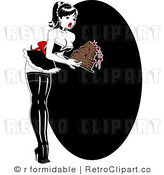 Royalty Free Vector Retro Illustration of a Sexy Pinup Girl Dropping a Chocolate Cake Against Black Background by R Formidable