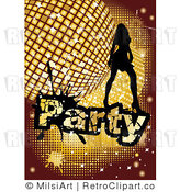 Royalty Free Vector Retro Illustration of a Silhouetted Sexy Girl Dancing over a Golden Disco Party Background by MilsiArt