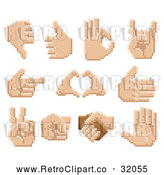 Vector Clip Art of 11 Retro 8-Bit Pixel Art Human Hands - Digital Collage by AtStockIllustration