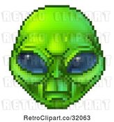 Vector Clip Art of 8 Bit Pixel Art Video Game Styled Alien Face by AtStockIllustration