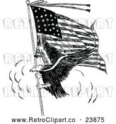 Vector Clip Art of a Confident Retro Eagle Representing the American Flag in Black and White by Prawny Vintage