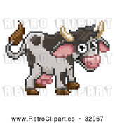 Vector Clip Art of a Cow - Pixelized Retro 8-Bit Cartoon Style by AtStockIllustration