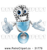 Vector Clip Art of a Determined Retro 3d Silver Blue Microphone with Thumb up While Smiling by AtStockIllustration