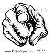 Vector Clip Art of a Forceful Retro Hand Pointing Pointer Finger by AtStockIllustration