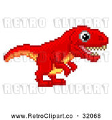 Vector Clip Art of a Happy Pixelated Retro 8-Bit Tyrannosaurs Rex Dinosaur Determined to Walk Forward into an Old School Styled Video Game by AtStockIllustration