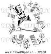 Vector Clip Art of a Happy Retro Magician Boy with Wand by Picsburg