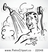 Vector Clip Art of a Happy Retro Man in a Hot Shower by BestVector