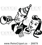 Vector Clip Art of a Happy Retro Young Man Woman Partying Together by Prawny Vintage