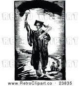 Vector Clip Art of a Leading Retro Male Graduate Holding a Torch by Prawny Vintage