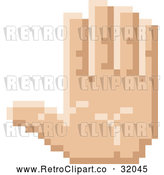 Vector Clip Art of a Pixelized Retro 8-Bit Styled Hand Gesturing Stop Sign Language by AtStockIllustration