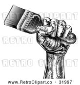 Vector Clip Art of a Proud Retro Hand Holding New Paintbrush by AtStockIllustration