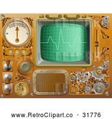 Vector Clip Art of a Retro 3d Brass Media Player by AtStockIllustration