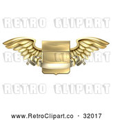 Vector Clip Art of a Retro 3d Gold Heraldic Winged Shield with a Blank Banner Ribbon by AtStockIllustration