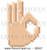 Vector Clip Art of a Retro 8 Bit Pixel Art Styled Hand Gesturing Okay by AtStockIllustration