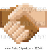 Vector Clip Art of a Retro 8 Bit Pixel Art Styled Hands Shaking by AtStockIllustration