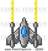 Vector Clip Art of a Retro 8-Bit Pixelized Spaceship Shooting Laszer Beams by AtStockIllustration