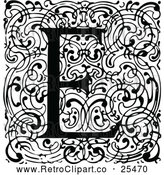 Vector Clip Art of a Retro Alphabet E Letter over Swirls by Prawny Vintage